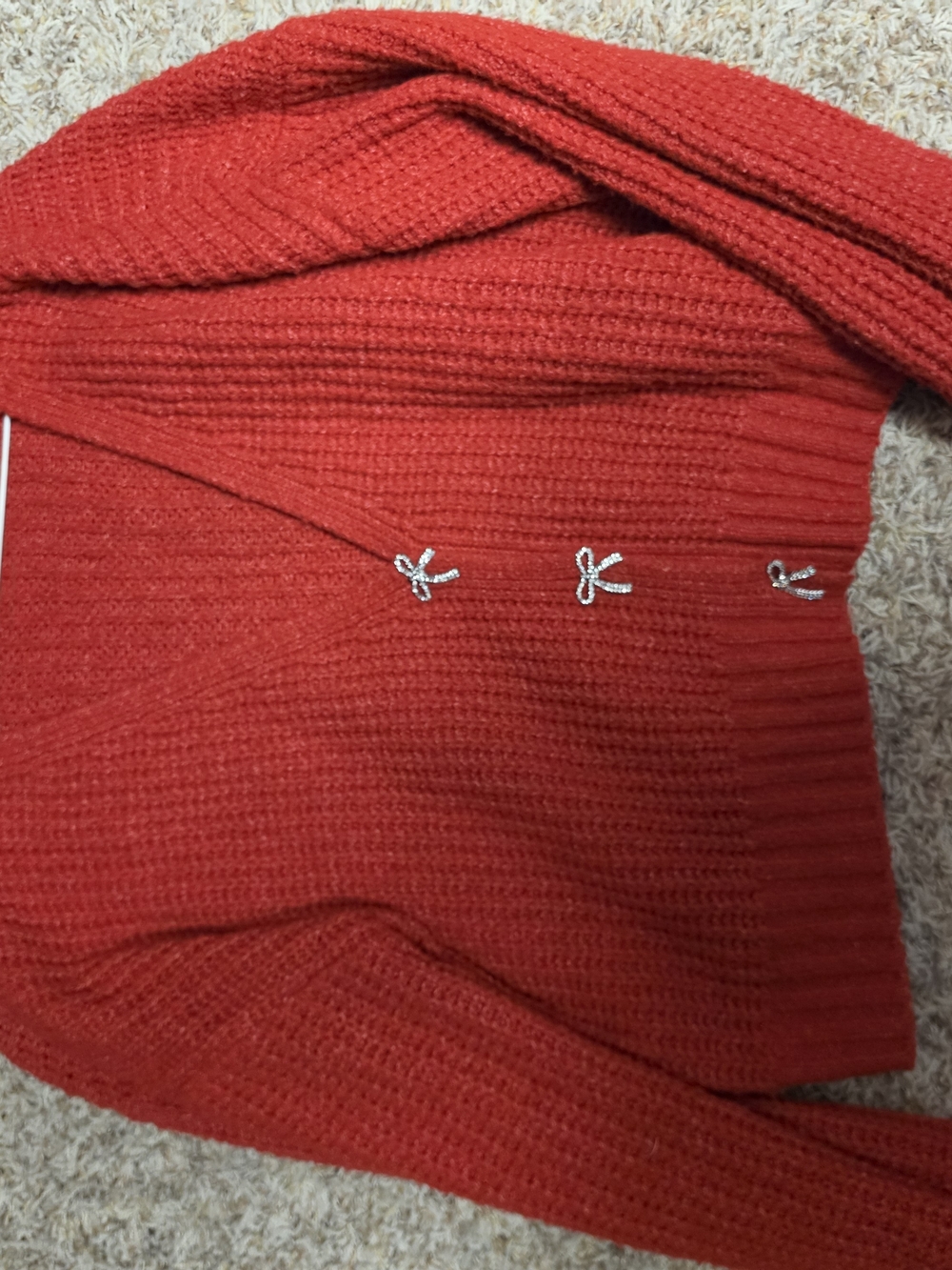 Pink Rose Red Chunky Knit Cardigan with Decorative Hooks